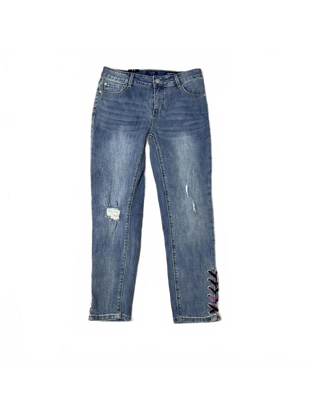 Kaari Blue McBling Girlfriend Fit Denim Velvet Lace-Up Jeans Women's Size 4-New